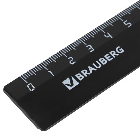 Линейка 20 см BRAUBERG, непрозрачная, черная