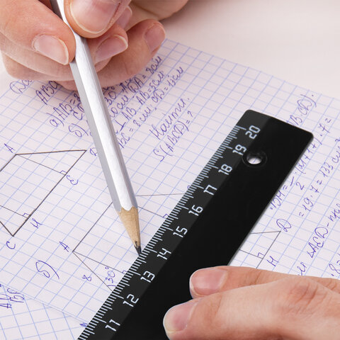 Линейка 20 см BRAUBERG, непрозрачная, черная