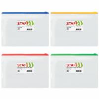 Папка конверт на молнии А4 "STAFF" карман для визиток, прозрачная, 0,12 мм