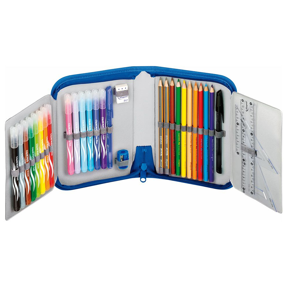 Пенал на 1 отд. "Karate" с наполнением, полиэстер, синий