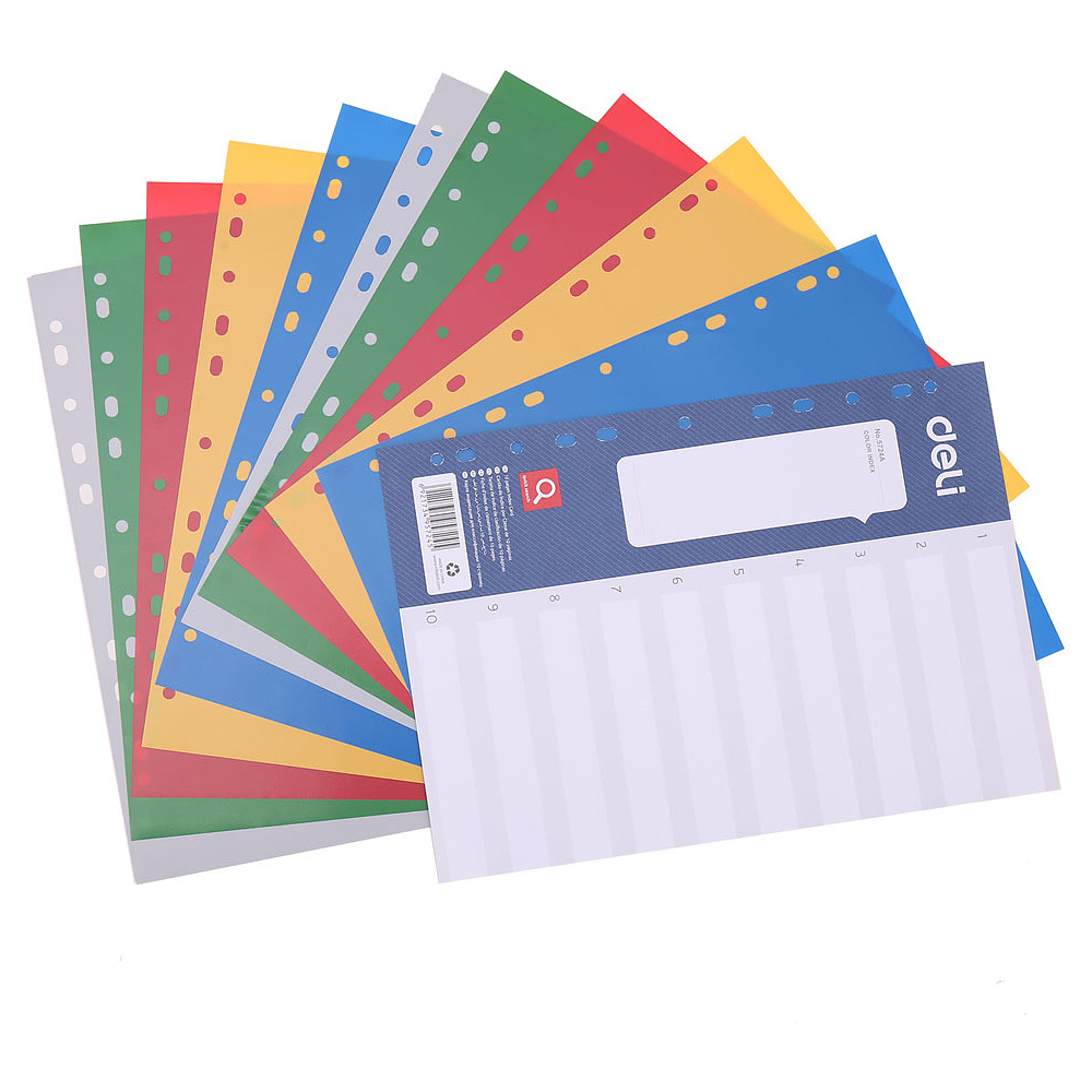 Разделитель на 10 делений А4 "Deli" пласт., с маркир., ассорти