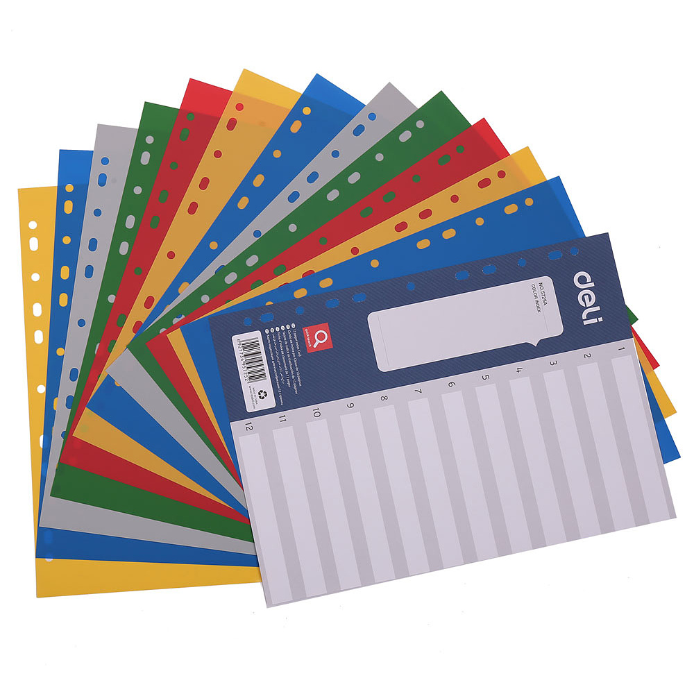 Разделитель на 12 делений А4 "Deli" пласт., с маркир., ассорти