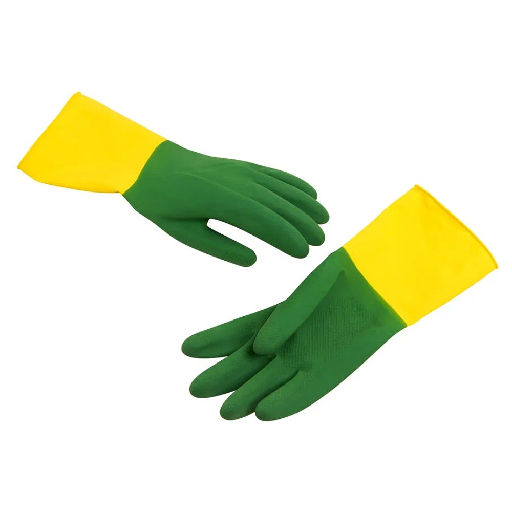 Перчатки латексные хозяйственные Zaubex БИКОЛОР усиленные р-р L зеленый/желтый