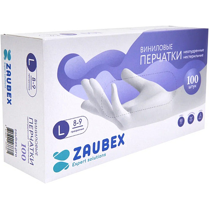 Перчатки виниловые  одноразовые  Zaubex р-р L 100 шт./уп. прозрачный