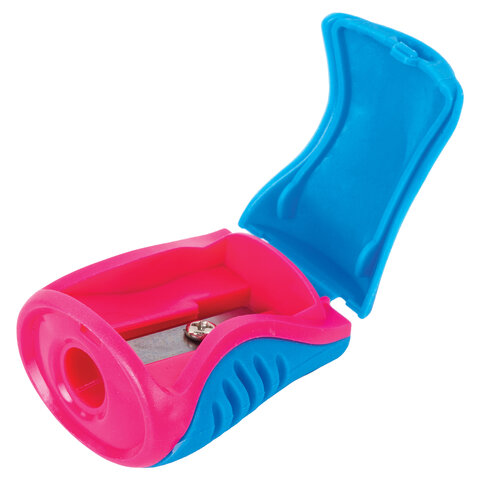 Точилка BRAUBERG "Mix", с контейнером, пластиковая, корпус ассорти