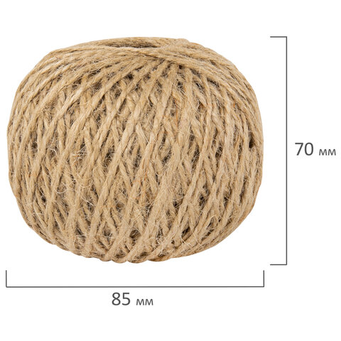 Шпагат джутовый BRAUBERG, полированный, 100 м, 2 нити, диаметр 1,5 мм