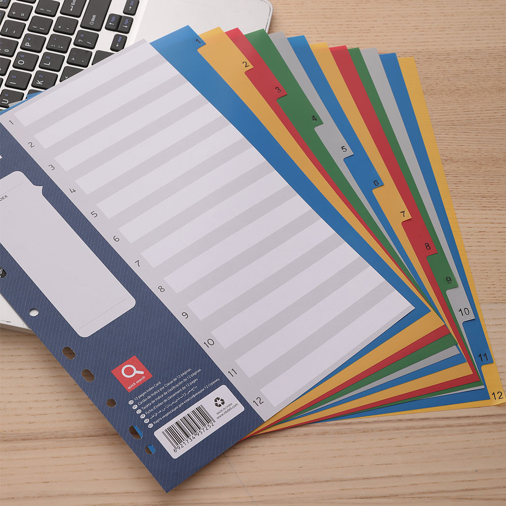 Разделитель на 12 делений А4 "Deli" пласт., с маркир., ассорти