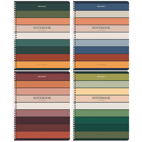 Тетрадь А5 120 л., BRAUBERG, гребень, клетка, обложка картон, "Classic" (микс в спайке)