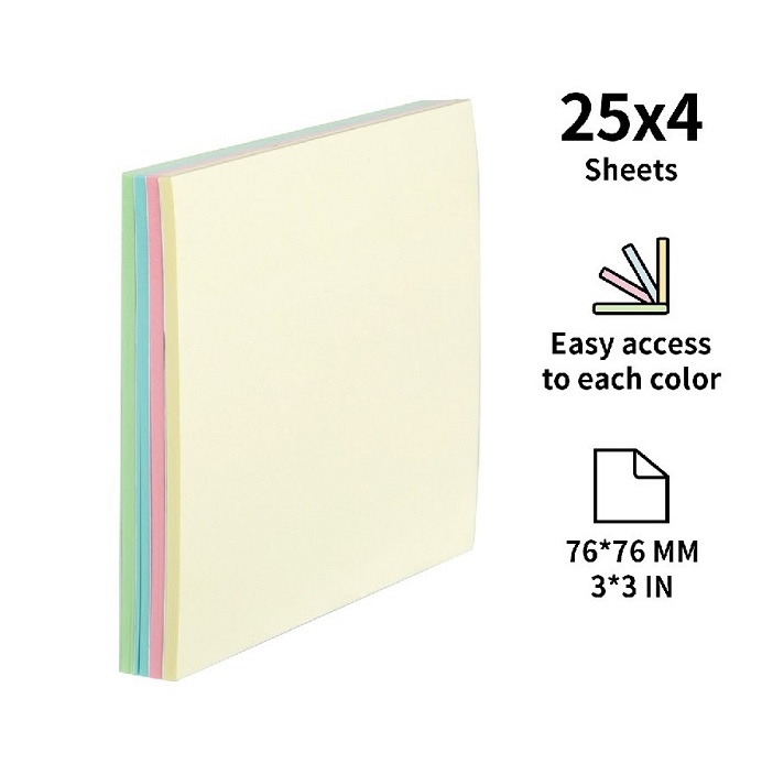 Бумага для заметок на клейкой основе 76*76 мм "Deli" 4*25 л., пастель ассорти
