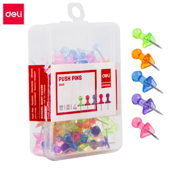 Иглы-кнопки "пешки" "Deli" 100 шт., прозр. ассорти