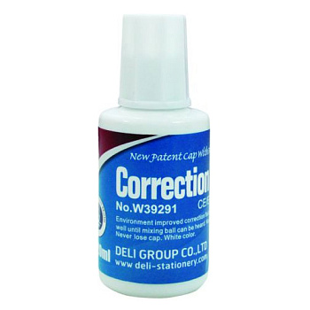 Корректирующая жидкость DELI 20мл с кисточкой на растворителе, арт. 39291 