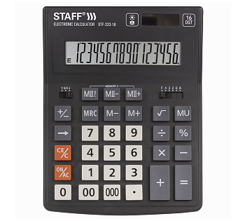Калькулятор настольный STAFF PLUS STF-333 (200x154 мм), двойное питание, 16 разрядов