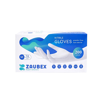 Перчатки нитриловые неопудренные одноразовые Zaubex, р-р 200 шт./уп. голубой