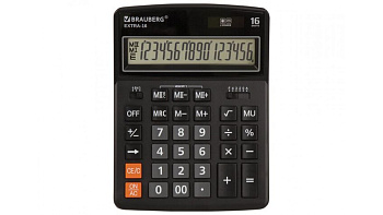 Калькулятор настольный BRAUBERG EXTRA-16-BK (206x155мм), двойное питание, 16 разрядов