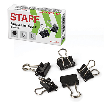 Зажимы для бумаг STAFF EVERYDAY, черные