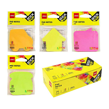 Блок для заметок с липким слоем фигурный Deli, 76х76мм, 4 цвета