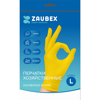 Перчатки латексные хозяйственные "Zaubex", р-р, желтый