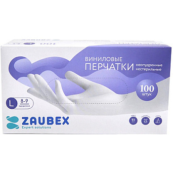 Перчатки виниловые одноразовые Zaubex р-р 100 шт./уп. прозрачный