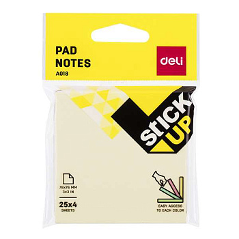 Бумага для заметок на клейкой основе 76*76 мм "Deli" 4*25 л., пастель ассорти