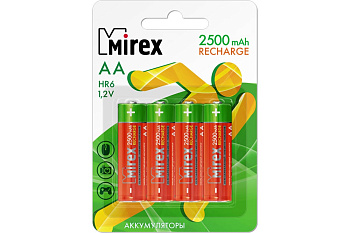 Аккумулятор NiMH АА 2500 мАч Mirex блистер 4 шт.
