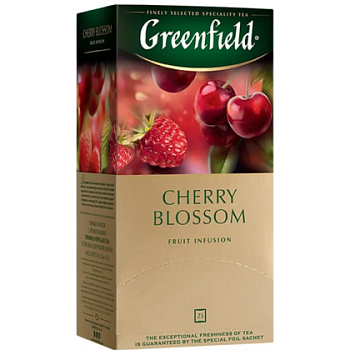 Чайный напиток "Greenfield Cherry Blossom", 25 пакетиковx1.5 г, с ароматом малины и вишни