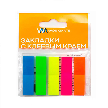 Закладки пластик. 12*45 мм WORKMATE неоновые 5цв х 20л