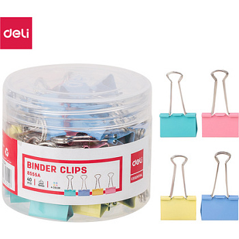 Зажим для бумаг 19 мм "Deli" 40 шт., пастельн. ассорти
