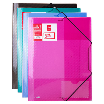 Папка на резинках А4 15 мм. "Deli" пласт., с карманом д/визиток, ассорти