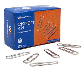 Скрепки 25 мм никелированные Workmate 100шт