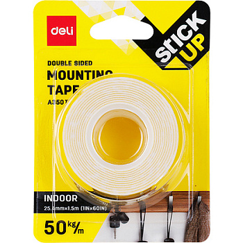 Клейкая лента двусторонняя 25,4 мм*1,5 м "Deli" монтажная, белый