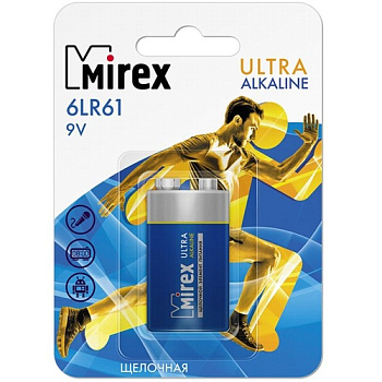 Батарейка 9V 6LR61 "Крона" Mirex Алкалайн в блистере 1 шт.