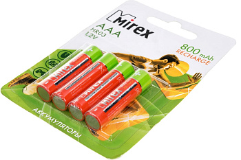 Аккумулятор NiMH ААА 800 мАч Mirex блистер 4 шт.