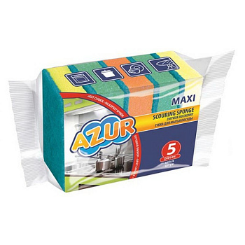 Губка кухонная для мытья посуды Azur Maxi 95*65*25 мм, 5шт/уп